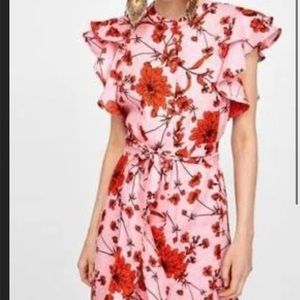 Zara Linen Floral Print Dress S L
